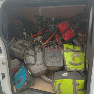 How to Escape from Algecieras 
Plan A: Train to north of Seville.
Problem: The train line is closed for works❎
Plan B: Bus to north of Seville. 
Problem: Can't take 4 bikes on the bus❎
Plan C: Ride to Seville
Problem: doesn't leave enough time to ride the bits we want to❎
Plan D: Hire a van and drive to Salamanca then ride from there.✅

It's a strange feeling being in a vehicle after a few weeks on the bikes. Our motorway follows the route of an old Roman Road and runs alongside a railway, a pilgrims path to Santiago and Eurovelo 1. Lots of history and beautiful scenery speed past the windscreen.
At Salamanca we now have 6 days to ride to Santander and hastily create a route that allows a reasonable daily milage. The scenery slows down to a more familiar pace as our pedals start turning again. 
Most of this feels very different to Morocco. The roads are long, straight, flat and quiet. There seems to be nobody here. Passing through sleepy villages, the only signs of life are the whisps of cigar smoke and sound of chatter emanating from the bar. Tagines and mint tea have been replaced by tortilla, chorizo and cafe con leche.  
But the arid colour palette is similar and the low rise, slightly crumbling clusters of houses could be a smarter Moroccan village scene if it wasn't for the huge Catholic church dominating the skyline instead of a mosque. 
The flatlands eventually give way to a rocky ridge of hills that spill fierce winds from their slopes. It's a frigid wind too, chilling us to the coldest we've been on the entire trip. Four weeks ago the climbing would have been a strain but with legs honed in the High Atlas we can spin up and over with relative ease.
Then it's down from 1011m to sea level. Pushing the bikes to now familiar limits.
A cycle path takes us into the bustle of Santander and we pick our way through to the port where our boat sits waiting to complete our journey back to the UK.
We'll have 22 hours at sea to try and process everything we've seen together over the last few weeks. I suspect it won't be nearly long enough.